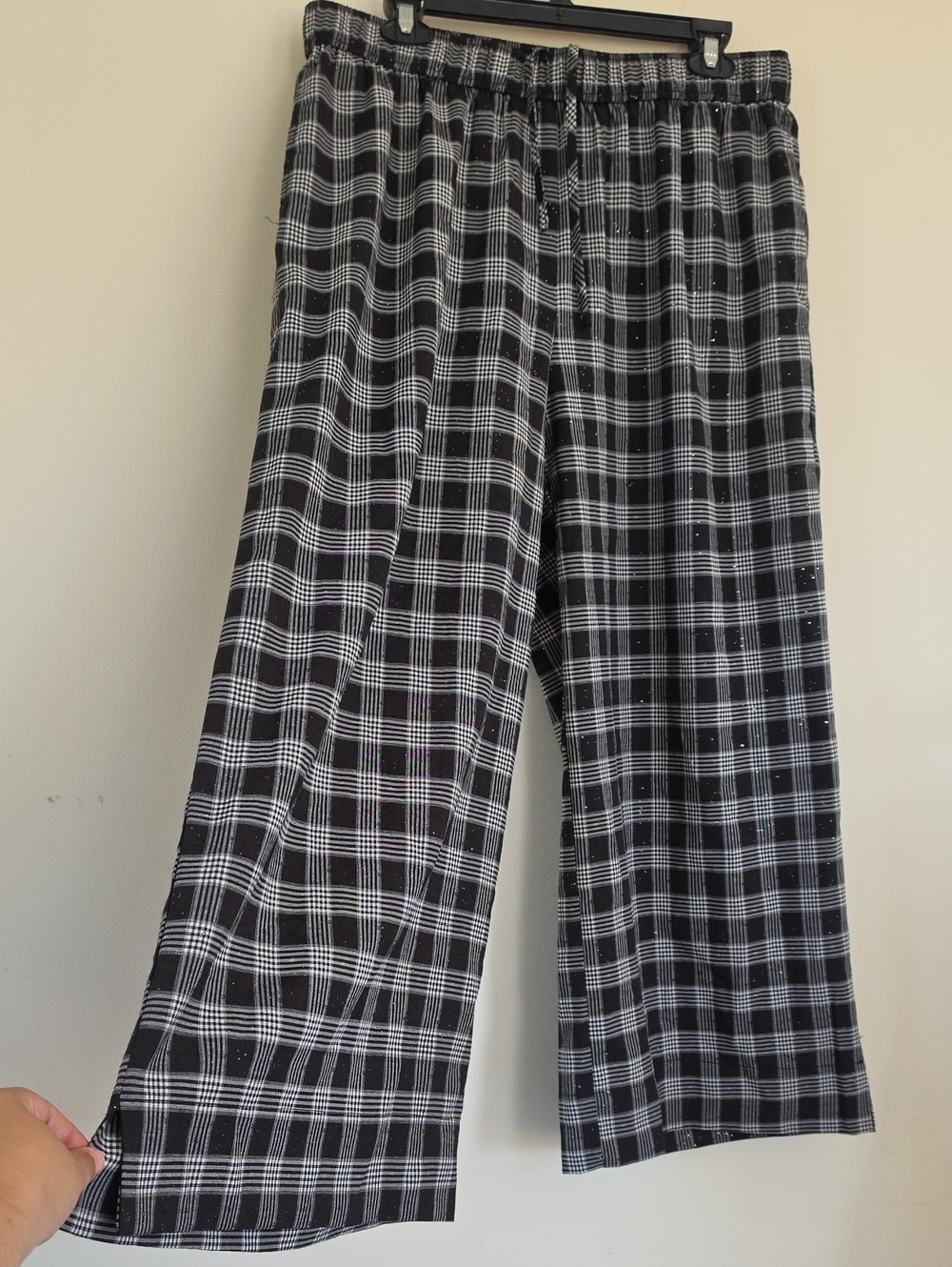 Shiny By Natute Sparkly Black and White Plaid Wide-Leg Pants Size Large